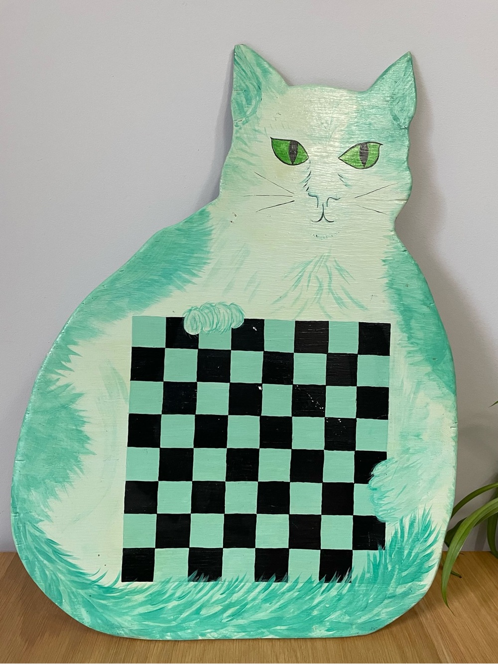 Vintage Shabby Chic Large Wooden Cat Chess Checkers Board Cottage Decor 70s